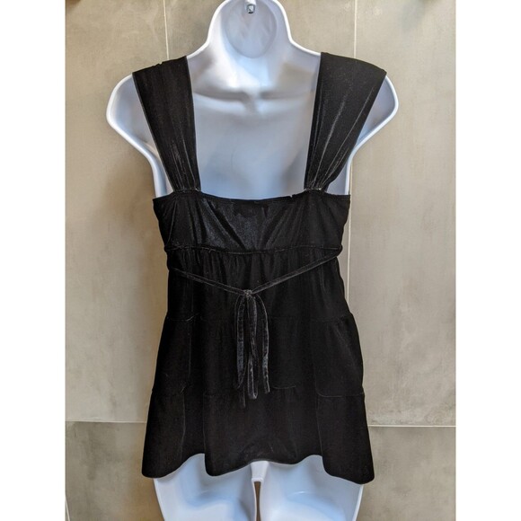 Vintage Rave 90s Black Velvet Lace Going Out Top Sz S Y2K Whimsigoth Witchy - Picture 4 of 8